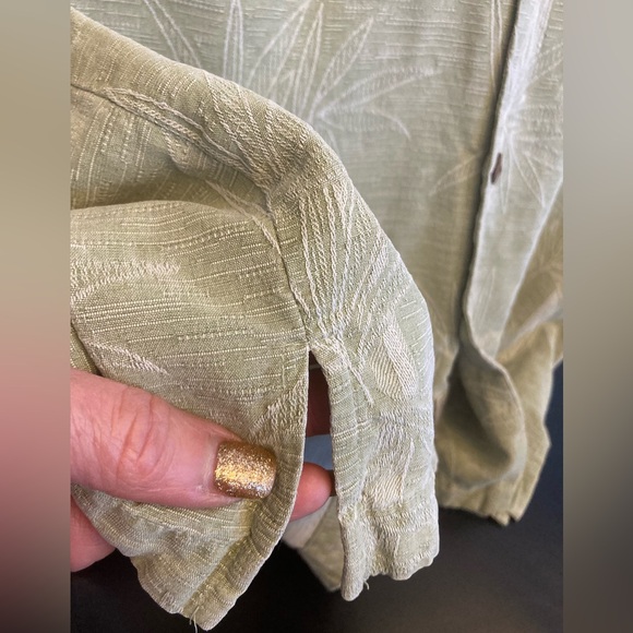 Jamaica Jaxx Silk Sage Palm Bamboo Print Men's Shirt Size Large Coconut Buttons - Picture 11 of 12